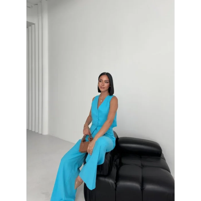 Keten Sirti Çapraz Geçi̇şli̇ Cepken Pantolon Takim