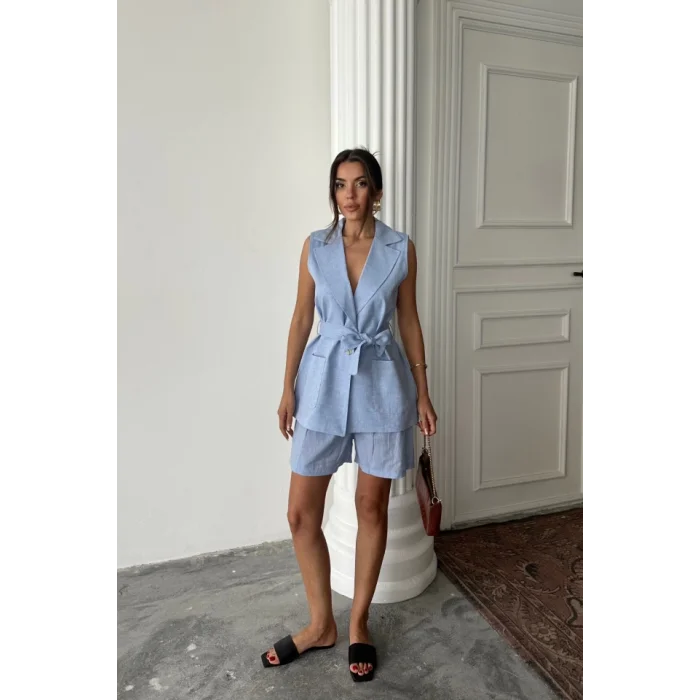 KETEN YELEK - ŞORT TAKIM - Mavi
