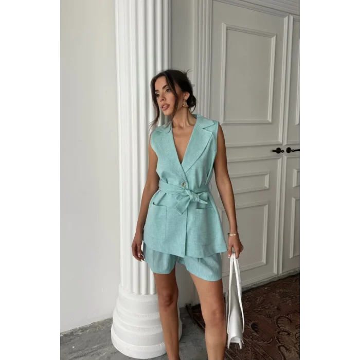 KETEN YELEK - ŞORT TAKIM - Mint