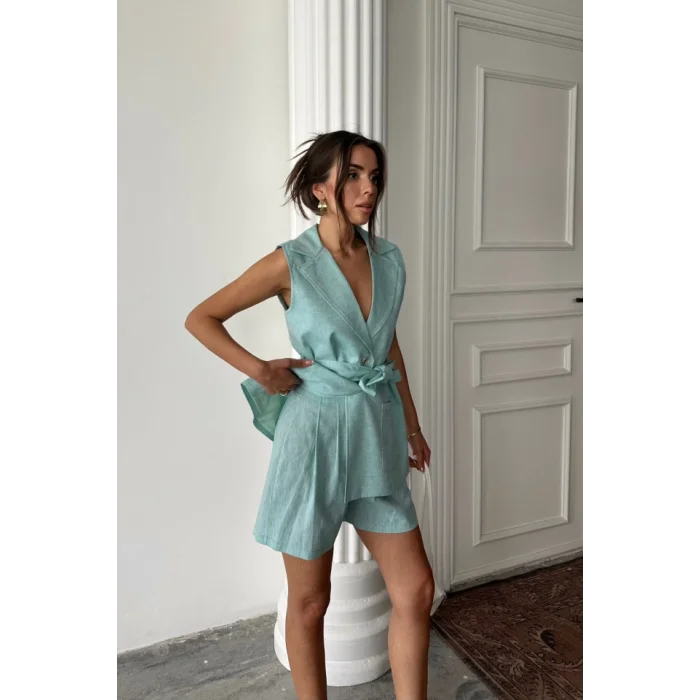 KETEN YELEK - ŞORT TAKIM - Mint