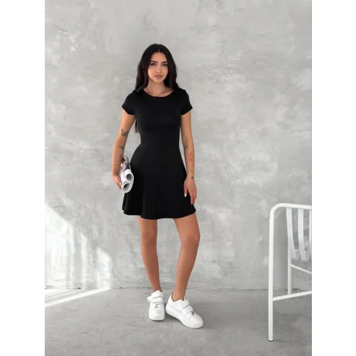 Kısa Kollu Mini Elbise - Siyah