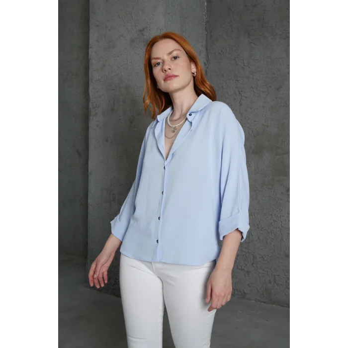 Kol Katlama Detaylı Bebe Mavi Gömlek