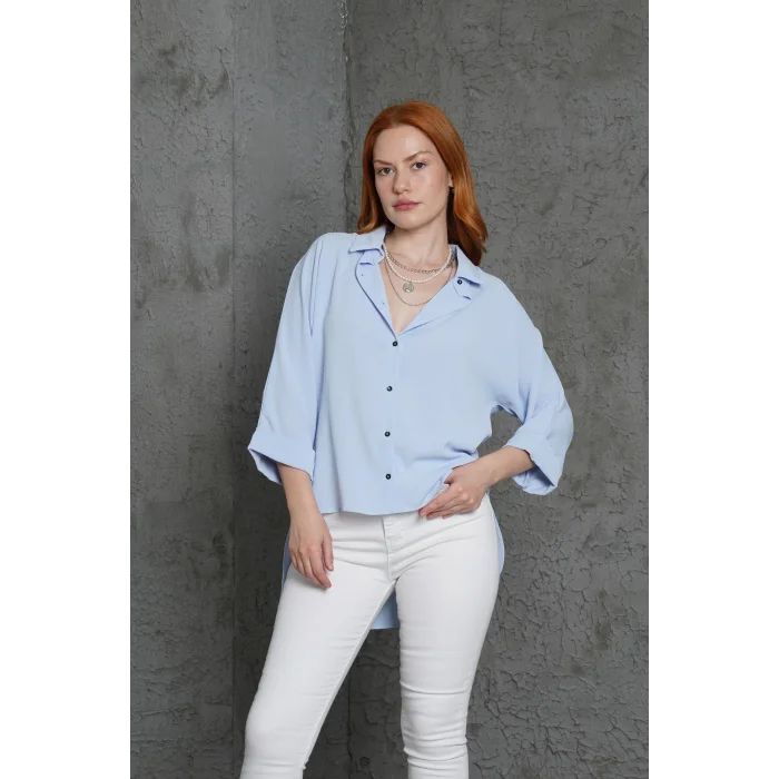 Kol Katlama Detaylı Bebe Mavi Gömlek