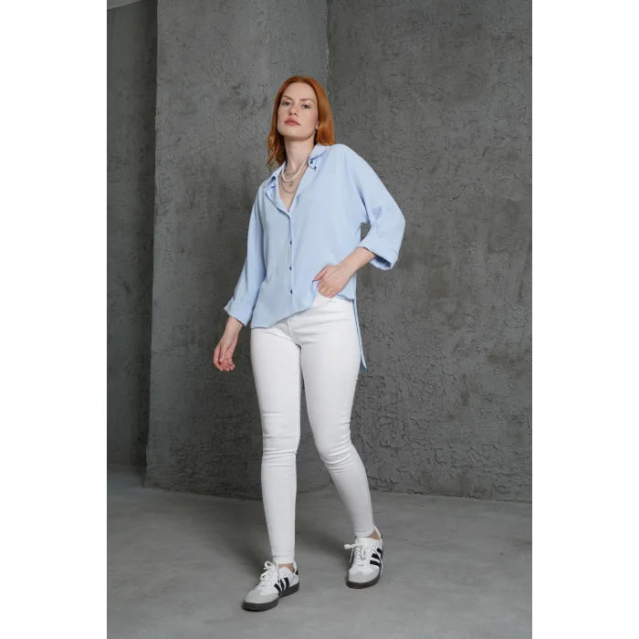 Kol Katlama Detaylı Bebe Mavi Gömlek