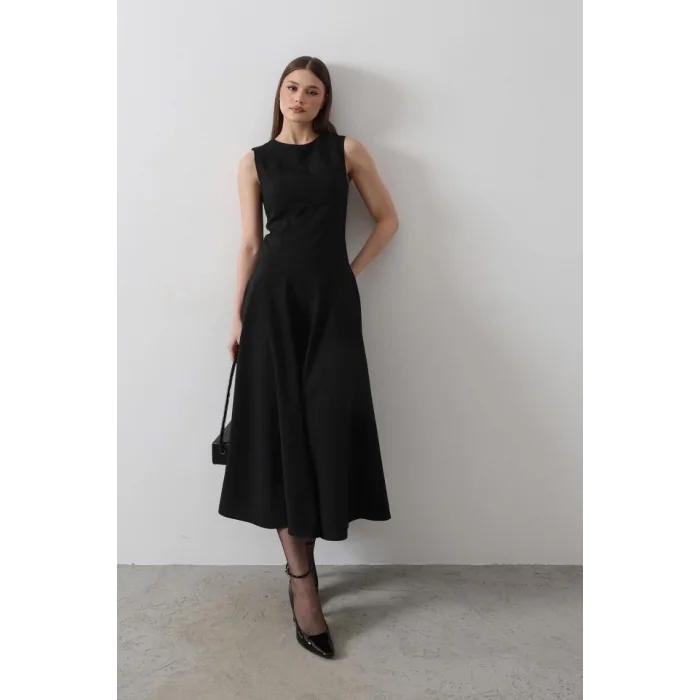 Kolsuz Uzun Elbise - Siyah