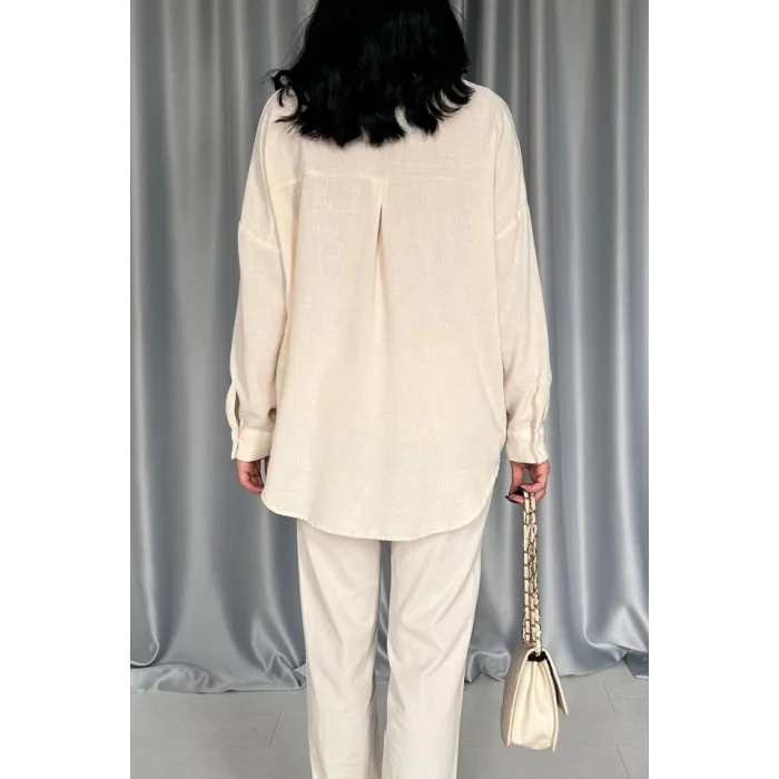 Krem Pulpayet Nakışlı Bedensiz Gömlek