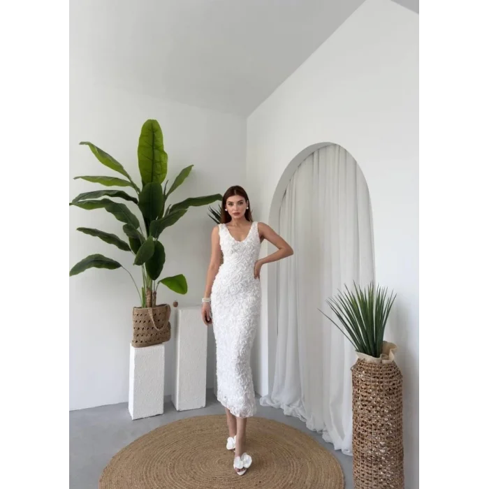 Kren Gül Detaylı Elbise