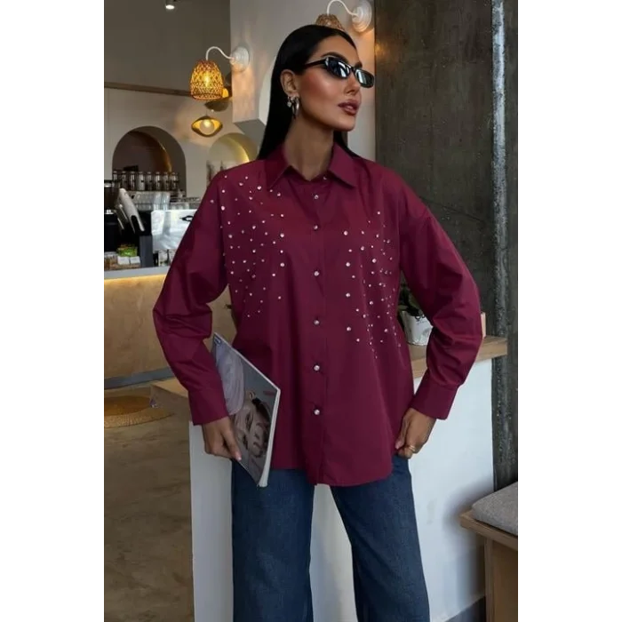 Kristal Taş Çakımlı Poplin Gömlek 3413