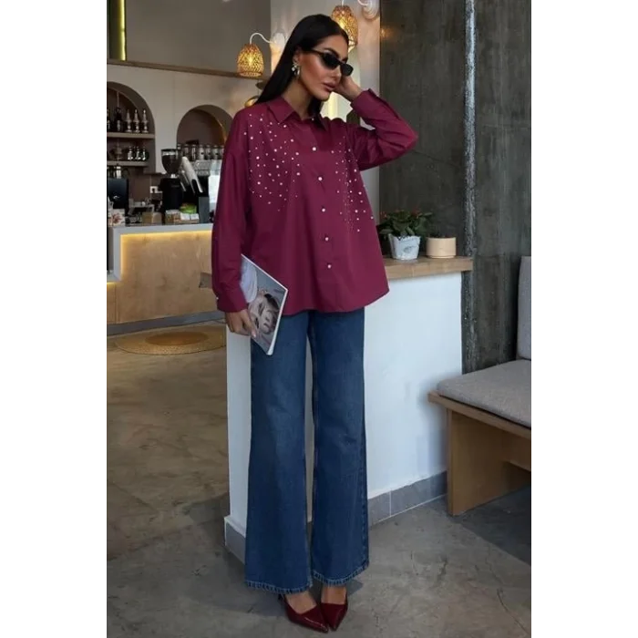 Kristal Taş Çakımlı Poplin Gömlek 3413