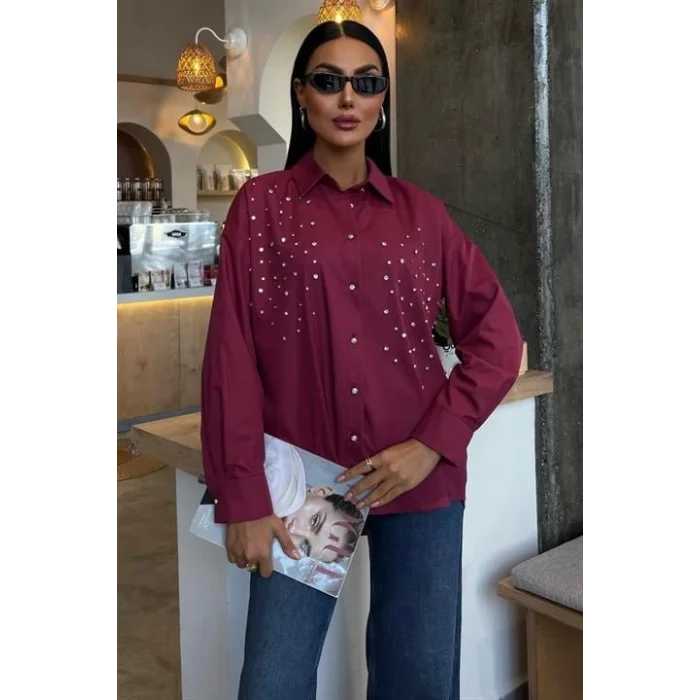 Kristal Taş Çakımlı Poplin Gömlek 3413