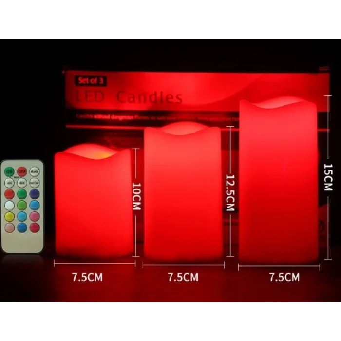 Kumandalı Renk Değiştiren Led Mum 3 Boy Set