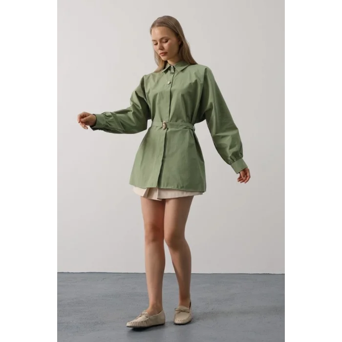 Kuşak Detaylı Tunik Gömlek - Haki