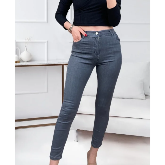 Likralı Yüksek Bel Jean Pantolon