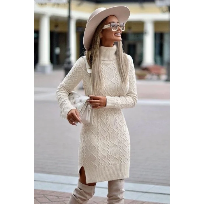 Loren Yünlü Motifli Midi Boy Triko Elbise