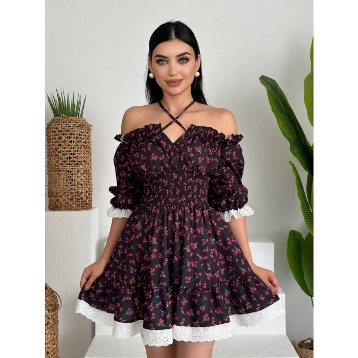 Marne Beli Lastikli Mini Elbise