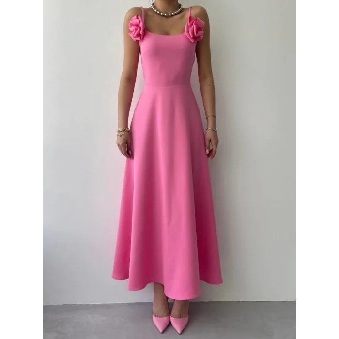 Matilda Gül İp Askılı Elbise