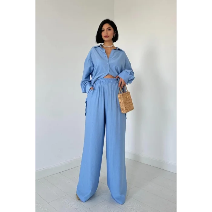 Mavi Alice Gömlek Ve Bol Kesim Pantolon Takım