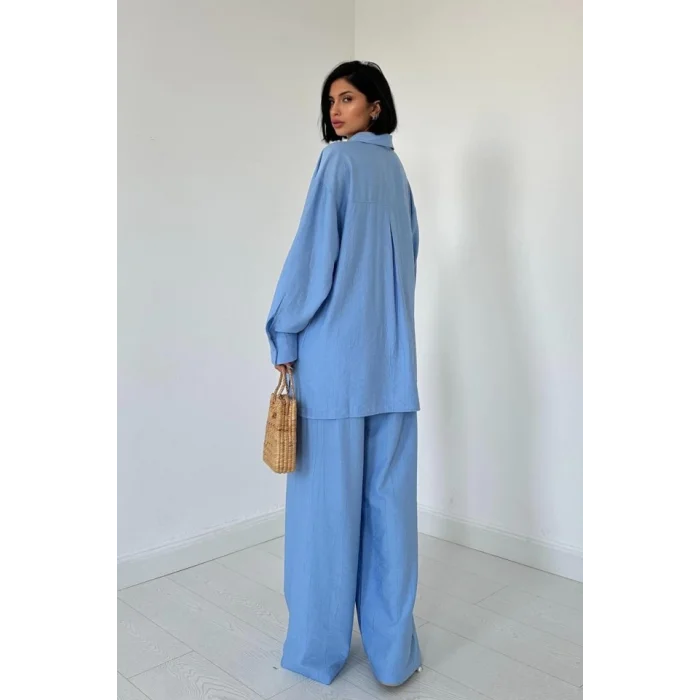Mavi Alice Gömlek Ve Bol Kesim Pantolon Takım