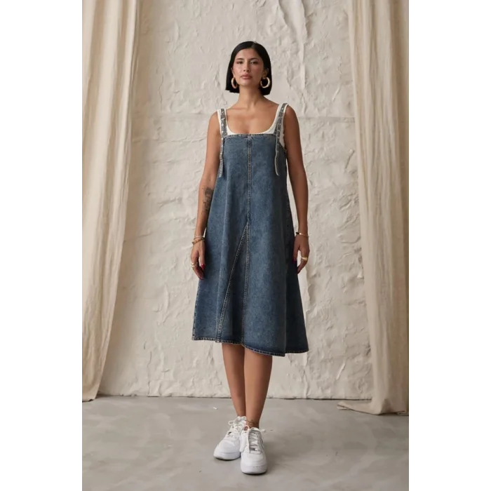 Mavi Askı Aparatlı Kot Elbise