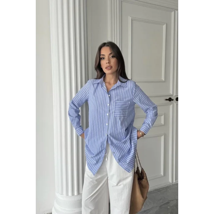Mavi Çizgili Uzun Gömlek