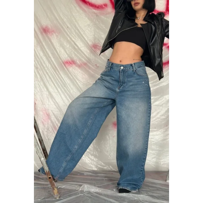 Mavi Geniş Paça Jeans Pantolon
