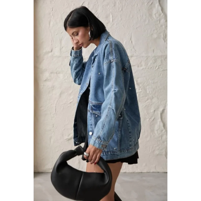 Mavi Taşlı Kot Ceket