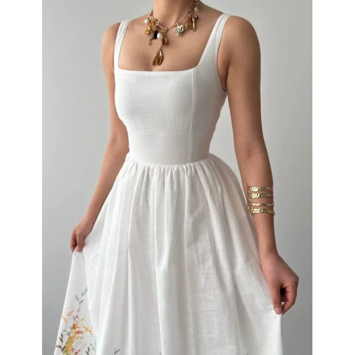 Mazi Çiçek Desenli Elbise