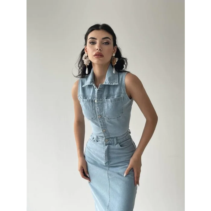 Meldia Jean Sıfır Kollu Elbise