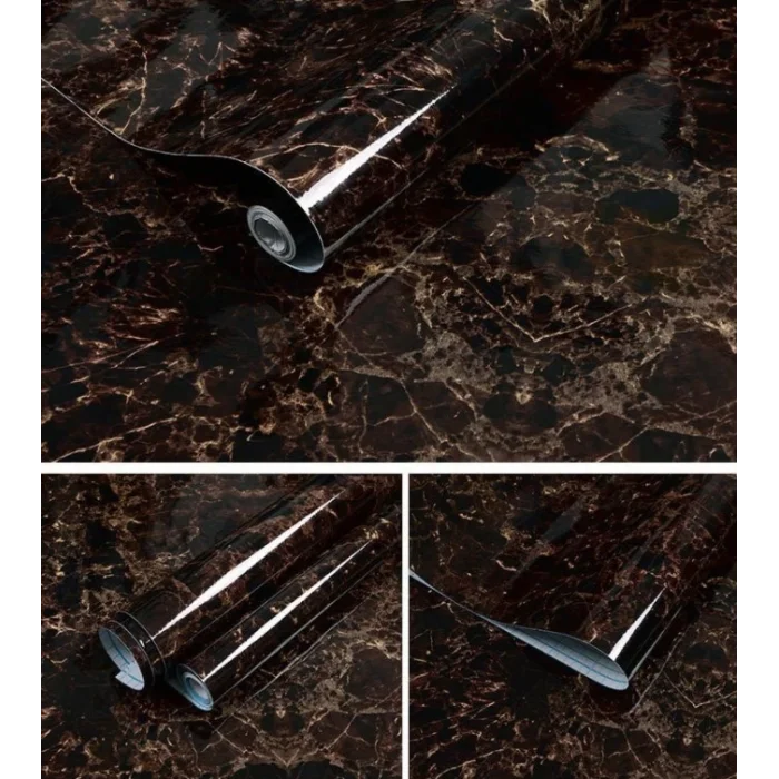 Mermer Desenli Mutfak Tezgah Üstü Yapışkanlı Folyo Kahverengi