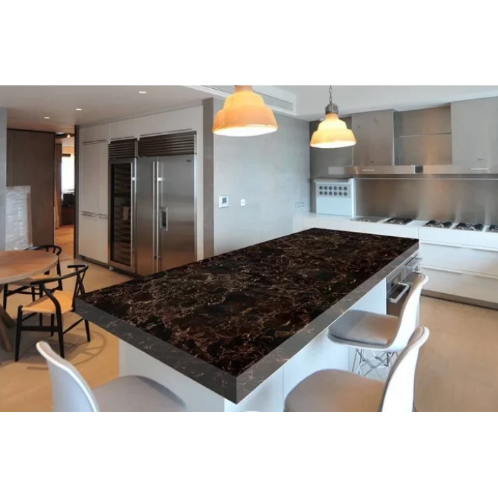 Mermer Desenli Mutfak Tezgah Üstü Yapışkanlı Folyo Kahverengi