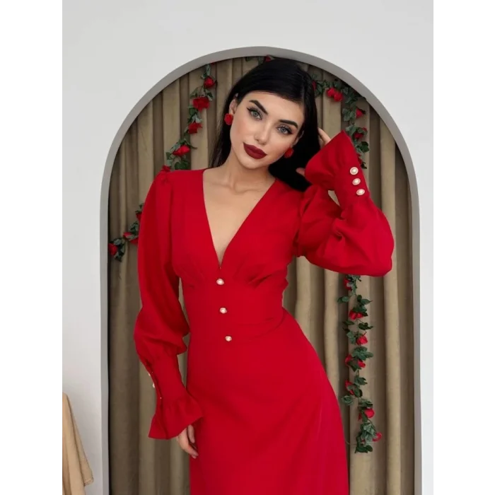 Meta Düğme Detaylı Elbise