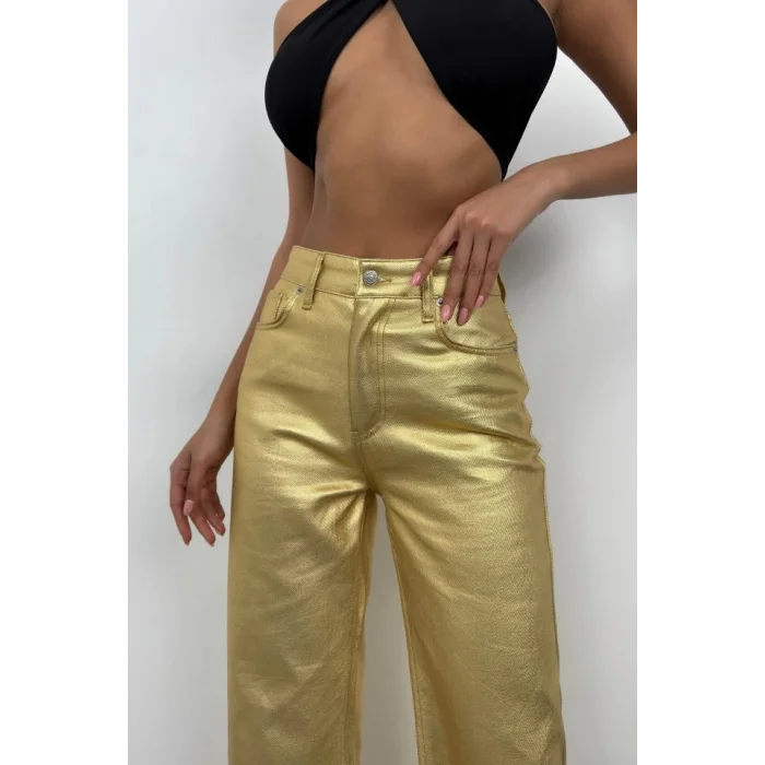 Metalik Yüksek Bel Pantolon