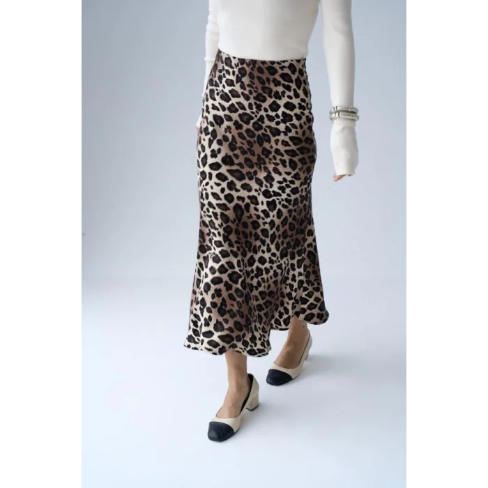 Midi Saten Etek - Leopar