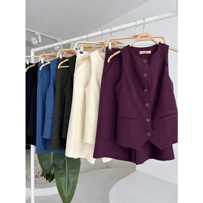 Midi Şortlu Ve Yelekli Viscon Takım 10167