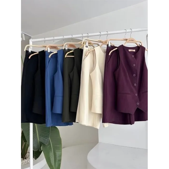 Midi Şortlu Ve Yelekli Viscon Takım 10167