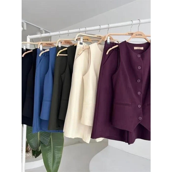 Midi Şortlu Ve Yelekli Viscon Takım 10167