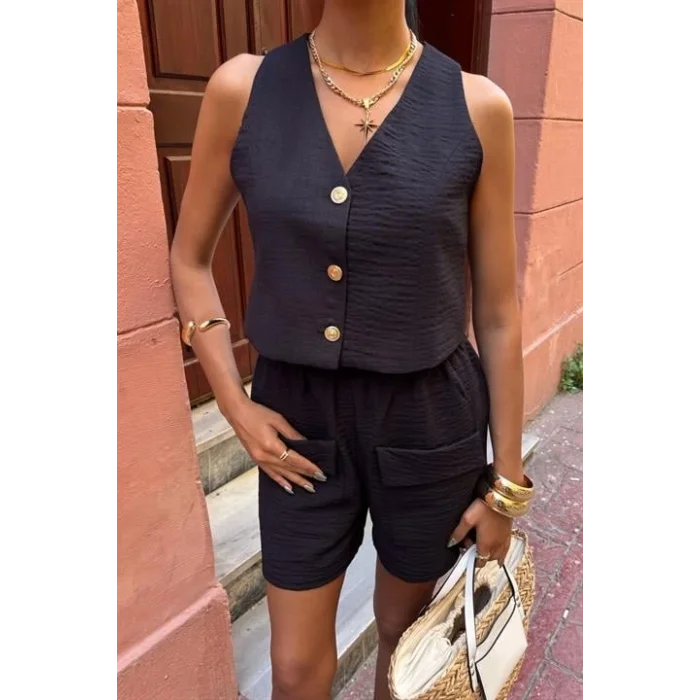 Mini Yelekli Şortlu Keten Takım 10176-08