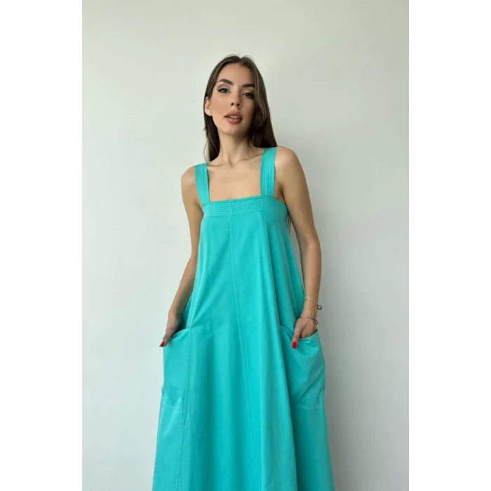 Mint Askılı Cepli Elbise