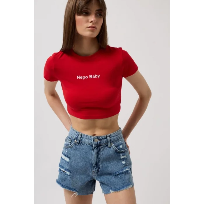 Nepo Baskılı Crop T-Shirt