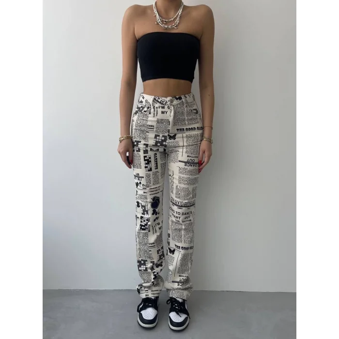 Novıne Gazete Desenli Pantolon