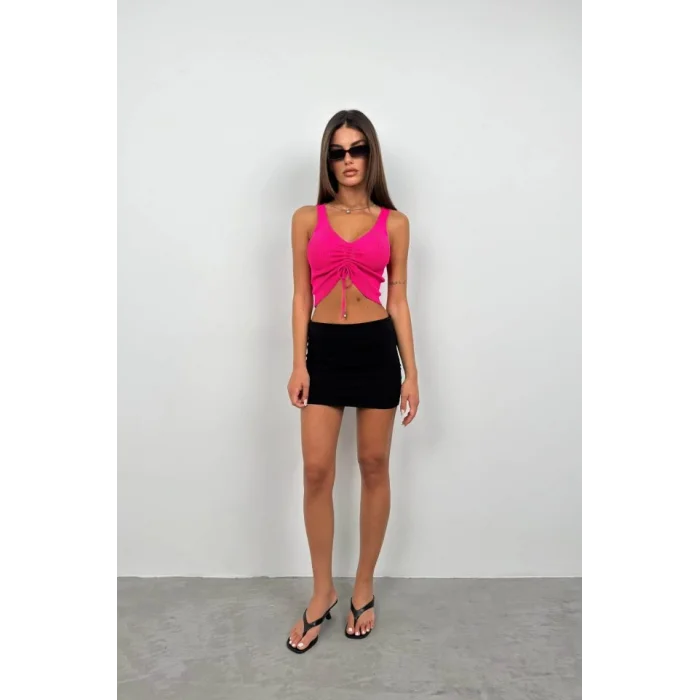 Ön Büzgülü Crop Bluz