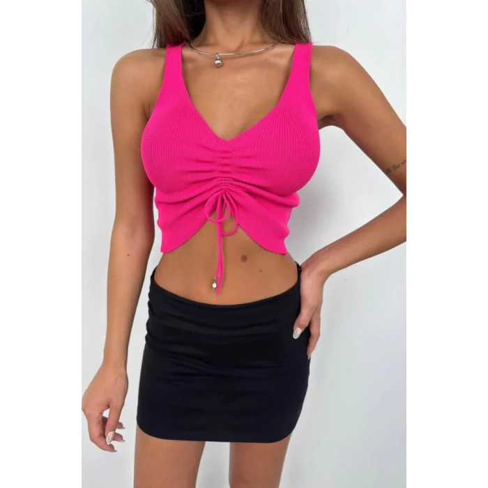 Ön Büzgülü Crop Bluz