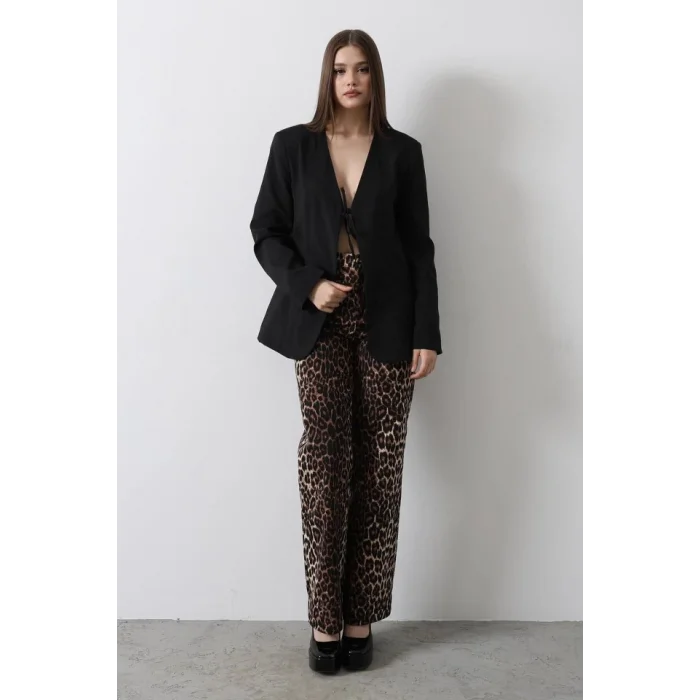 Önü Bağlamalı Blazer Ceket - Siyah