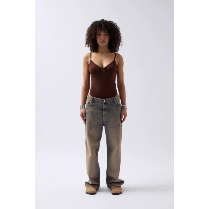 Önü Büzgülü Askılı Bodysuit