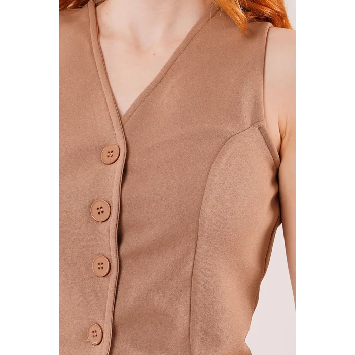 Önü Düğmeli Camel Yelek