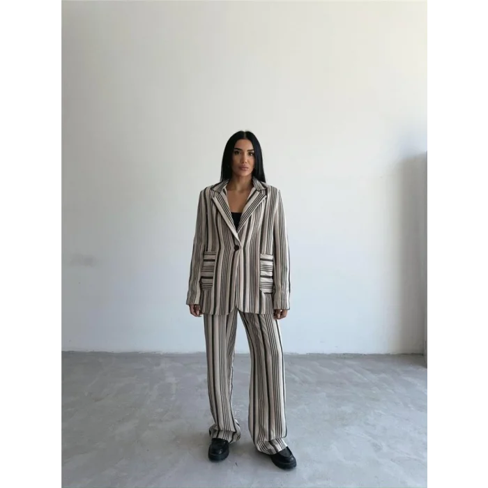 OTTOMAN ÇİZGİLİ CEKET-PANTOLON TK - Bej