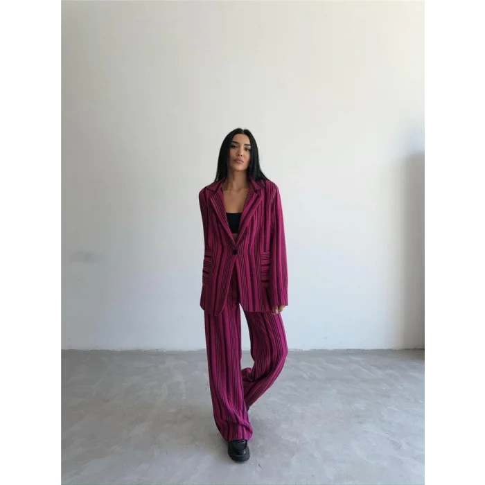 OTTOMAN ÇİZGİLİ CEKET-PANTOLON TK - Fuşya