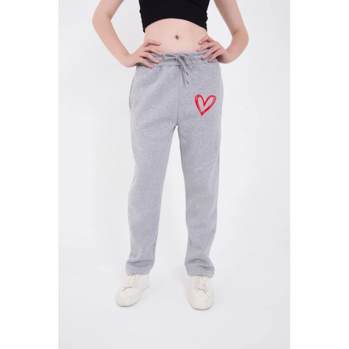 Oversize Boru Paça Baskılı Eşofman Pantolon - Gri