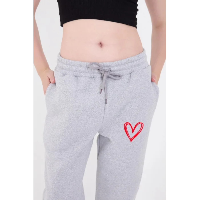 Oversize Boru Paça Baskılı Eşofman Pantolon - Gri