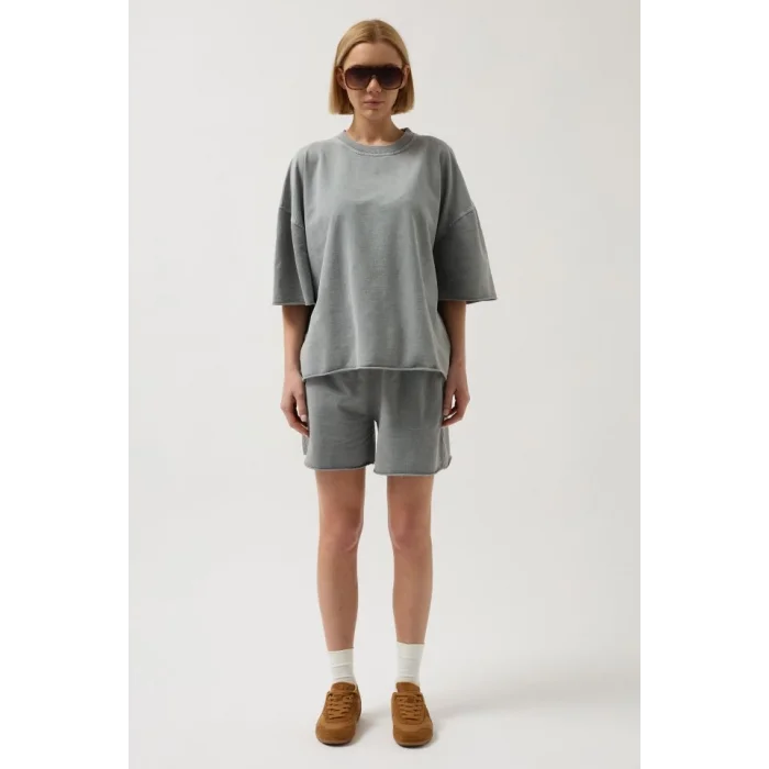 Oversize Lazer Kesim Bisiklet Yaka T-Shirt